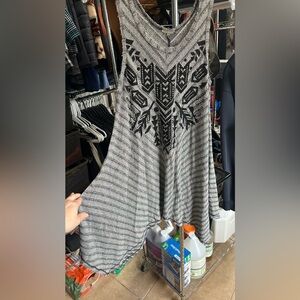 Vocal Gray & Black Sleeveless Tank with Studded Aztec Embellishment